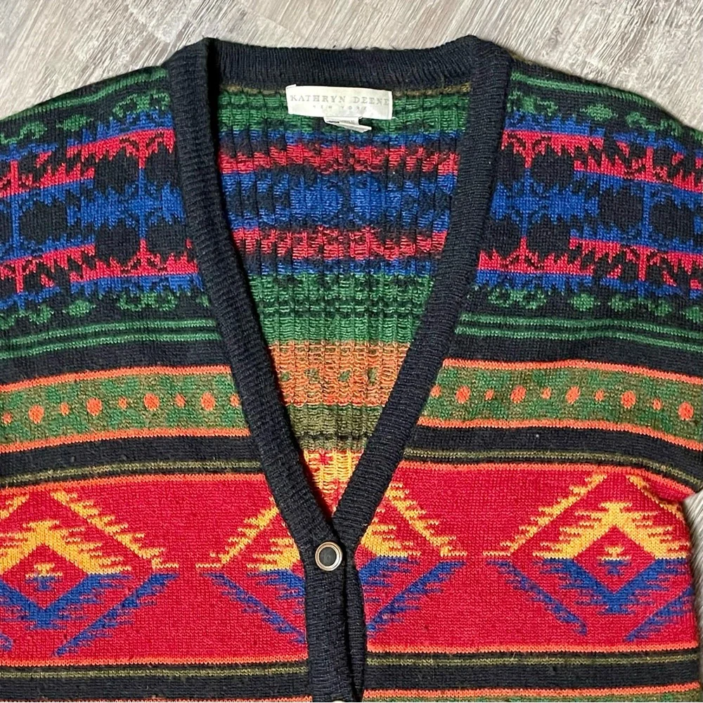 Vintage 1990s Kathryn Deene New York Wool Blend Western Knit Cardigan - Picture 6 of 12